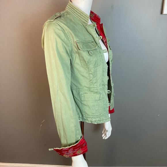 Abercrombie & Fitch jacket medium military Y2K green Asian brocade Bella Swan - Picture 3 of 15